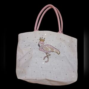 Two's Company Sequin Flamingo Tote Bag